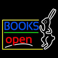 Blue Books With Rabbit Logo Open Neonskylt