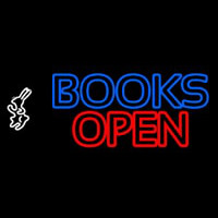 Blue Books With Rabbit Logo Open Neonskylt