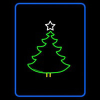 Blue Border Green Christmas Tree Logo Neonskylt