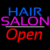 Blue Hair Salon Open White Line Neonskylt