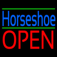 Blue Horseshoe Open Green Line Neonskylt