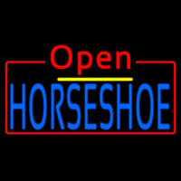 Blue Horseshoe Open Neonskylt