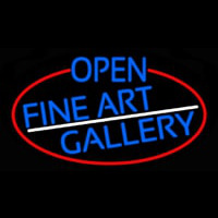 Blue Open Fine Art Gallery Oval With Red Border Neonskylt