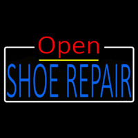 Blue Shoe Repair Open White Border Neonskylt