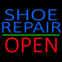 Blue Shoe Repair Open With Green Line Neonskylt