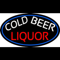 Cold Beer Liquor Oval With Blue Border Neonskylt