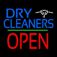 Dry Cleaners Logo Block Open Green Line Neonskylt