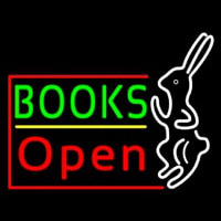 Green Books With Rabbit Logo Open Neonskylt