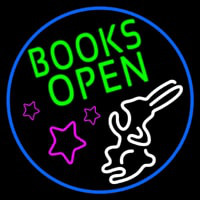 Green Books With Rabbit Logo Open Neonskylt