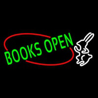 Green Books With Rabbit Logo Open Neonskylt