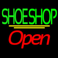 Green Double Stroke Shoe Shop Open Neonskylt