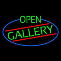 Green Open Gallery Oval With Blue Border Neonskylt