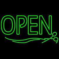 Green Open With Scissor Neonskylt