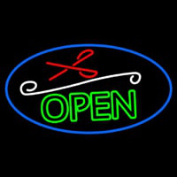 Green Open With Scissor Neonskylt