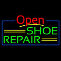 Green Shoe Repair Open With Blue Border Neonskylt