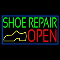 Green Shoe Repair Open With Border Neonskylt