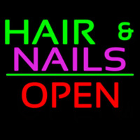 Hair And Nails Block Open Green Line Neonskylt