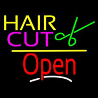 Hair Cut Logo Open Yellow Line Neonskylt