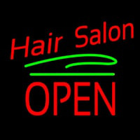 Hair Salon Block Open Green Line Neonskylt