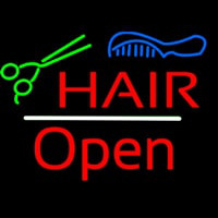 Hair Scissors Comb Open White Line Neonskylt