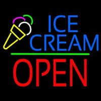 Ice Cream Logo Block Open Green Line Neonskylt