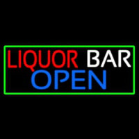 Liquor Bar Open With Green Border Neonskylt