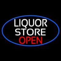 Liquor Store Open Oval With Blue Border Neonskylt