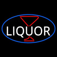 Liquor With Martini Glass Oval With Blue Border Neonskylt