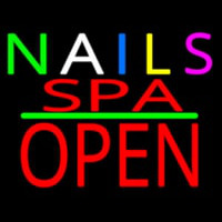 Multi Colored Nails Spa Block Open Green Line Neonskylt