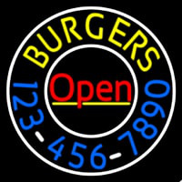 Open Burgers With Numbers Circle Neonskylt