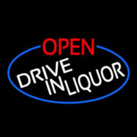 Open Drive In Liquor Oval With Blue Border Neonskylt