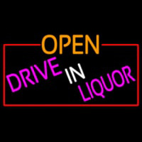 Open Drive In Liquor With Red Border Neonskylt