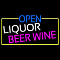 Open Liquor Beer Wine With Yellow Border Neonskylt