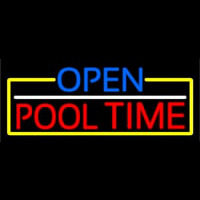 Open Pool Time With Yellow Border Neonskylt