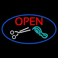 Open With Scissor And Comb Neonskylt