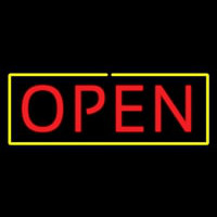 Open Yellow Border Red Letters Neonskylt