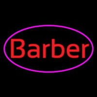 Oval Red Barber With Pink Border Neonskylt