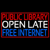 Public Library Open Late Free Internet Neonskylt