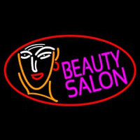 Red Beauty Salon With Girl Neonskylt