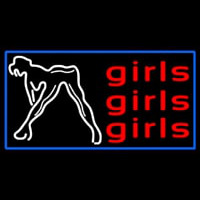 Red Girls Girls Girls Strip Club With Blue Border Neonskylt