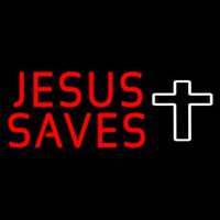 Red Jesus Saves White Cross Neonskylt