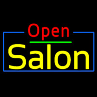 Red Open Salon With Blue Border Neonskylt