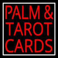 Red Palm And Tarot Cards Block White Border Neonskylt