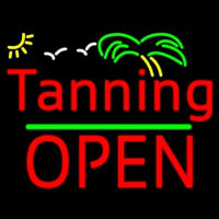 Red Tanning Block Open Palm Tree Neonskylt