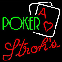 Strohs Green Poker Beer Sign Neonskylt