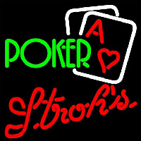 Strohs Green Poker Beer Sign Neonskylt