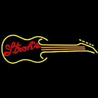 Strohs Guitar Yellow Orange Beer Sign Neonskylt