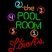 Strohs Pool Room Billiards Beer Sign Neonskylt