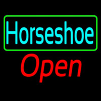 Turquoise Horseshoe Open With Border Neonskylt