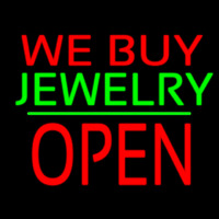 We Buy Jewelry Block Open Green Line Neonskylt